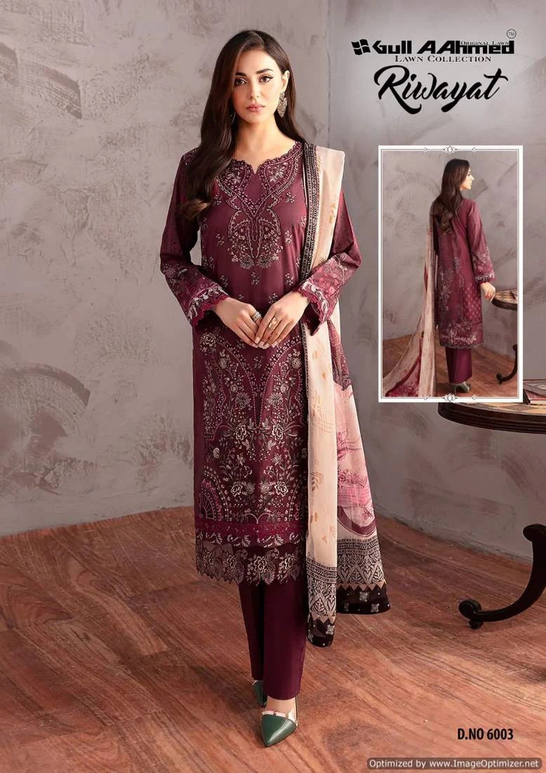 Gull A Ahme Riwayat Vol 6 Lawn Cotton Wholesale Pakistani Salwar Suit Catalog — Wholesale Salwar Suits, MPA wholesale from Surat - Gallery Image 3